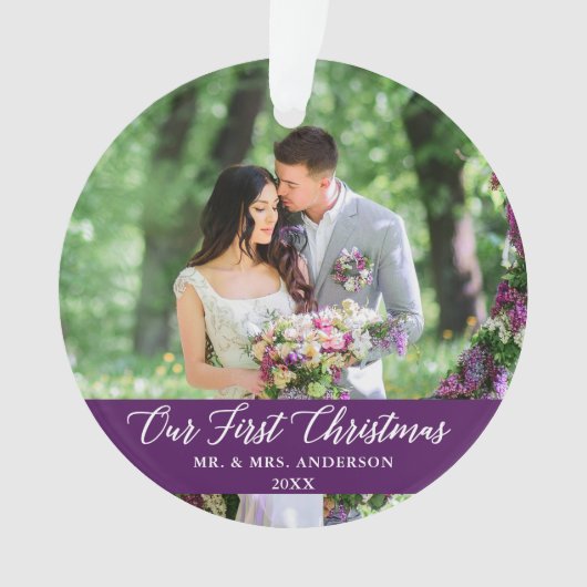 Elegante Kalligraphie Unser erstes Weihnachtsfest Ornament (Vorderseite)