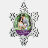 Elegante Kalligraphie Unser erstes Weihnachtsfest Schneeflocken Zinn-Ornament (Rechts)