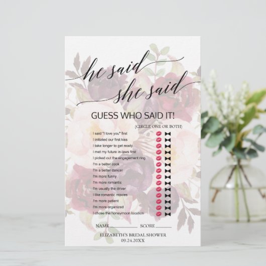 Elegante Kalligraphie verblasste Blumen, sagte er (Stehend Vorderseite)