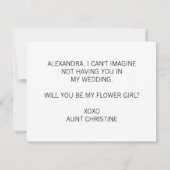 Elegante Kalligraphie wird mein Blumenmädchen sein Einladung (Rückseite)