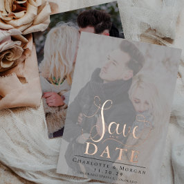 Elegante Kalligraphie Zwei Fotos Save the Date Folieneinladung