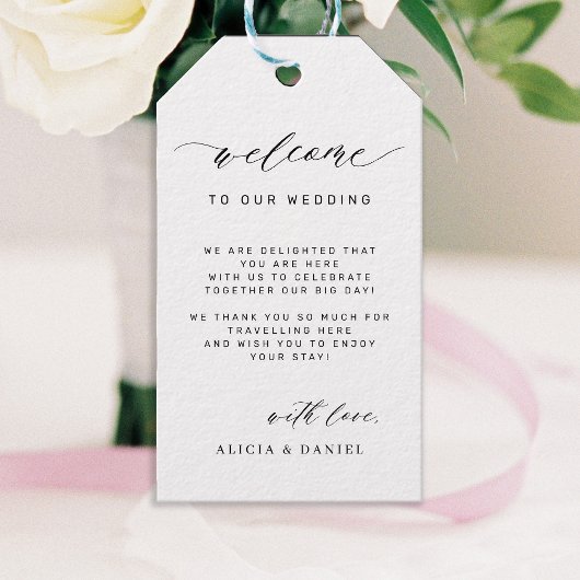 Elegante kalligraphische Begrüßungstasche Geschenkanhänger