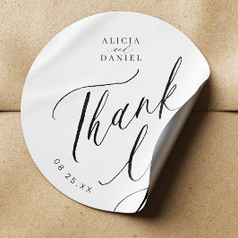 Elegante kalligraphische Hochzeit danke Ihnen für Runder Aufkleber