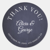 Elegante kalligraphische Hochzeit danke Marine Runder Aufkleber (Vorderseite)