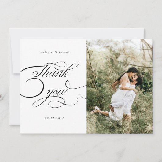 elegante kalligraphische Hochzeit Dankeschön Karte (Vorderseite)