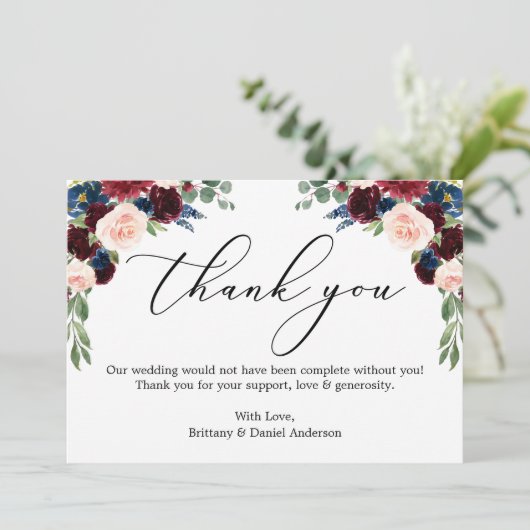 Elegante kalligraphische Hochzeit der Wasserfarben Dankeskarte (Stehend Vorderseite)