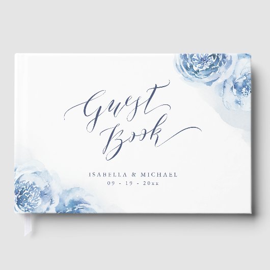 Elegante kalligraphische Hochzeit mit Blütenblumen Gästebuch (Vorderseite)