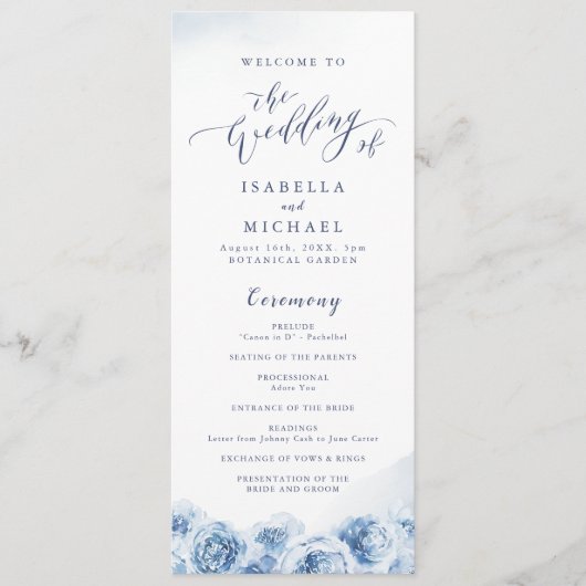 Elegante kalligraphische Hochzeit mit Blütenblumen Programm (Vorderseite)