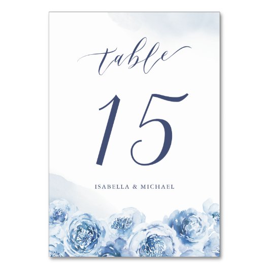 Elegante kalligraphische Hochzeit mit Blütenblumen Tischnummer (Rückseite)