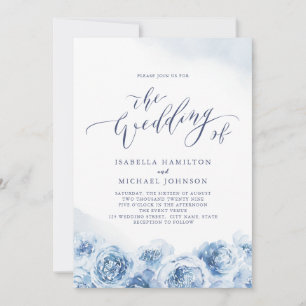 Elegante kalligraphische Hochzeit mit dustigem blü Einladung