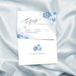 Elegante kalligraphische Hochzeit mit dustigem blü RSVP Karte
