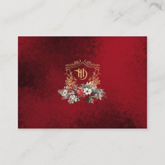 Elegante kalligraphische Hochzeit Rot und Gold Begleitkarte (Rückseite)