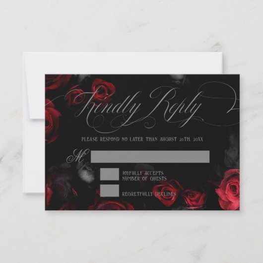 Elegante kalligraphische Hochzeit Schwarz und Rot- RSVP Karte (Vorderseite)