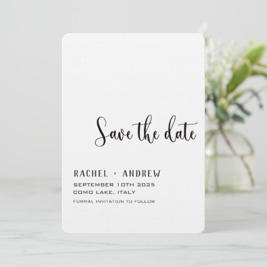 Elegante kalligraphische Hochzeit Speichern Sie da Save The Date (Stehend Vorderseite)