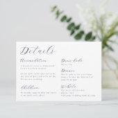 Elegante kalligraphische Hochzeitdetails Begleitkarte (Stehend Vorderseite)