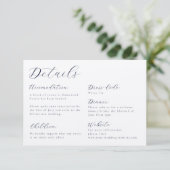 Elegante kalligraphische Hochzeitdetails Begleitkarte (Stehend Vorderseite)