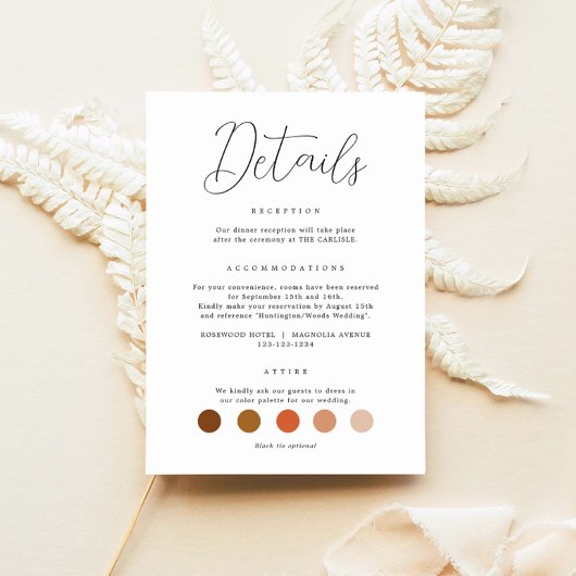 Elegante kalligraphische Hochzeitdetails Begleitkarte