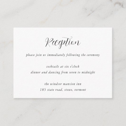 Elegante kalligraphische Hochzeitsempfehlung Begleitkarte (Vorderseite)