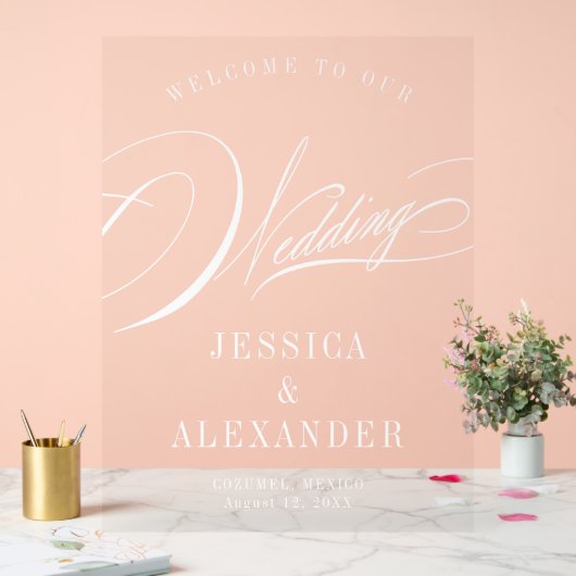 Elegante kalligraphische Hochzeitwillkommen Acrylschild (Hochzeit)