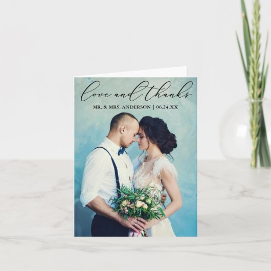 Elegante kalligraphische Liebe Dank Foto Hinweis Dankeskarte (Vorderseite)