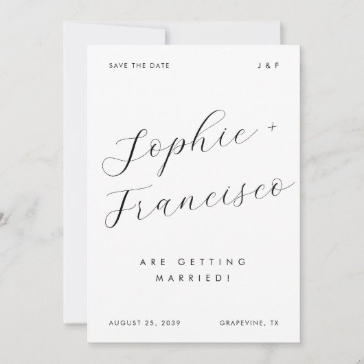 Elegante kalligraphische Namen Minimalistische Chi Save The Date (Vorderseite)