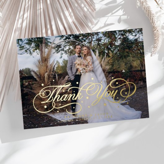 Elegante kalligraphische Punkte Danke Foto Wedding Folieneinladung