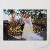 Elegante kalligraphische Punkte Danke Foto Wedding Folieneinladung (Vorderseite)