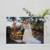 Elegante kalligraphische Punkte Danke Foto Wedding Folieneinladung (Stehend vorne)