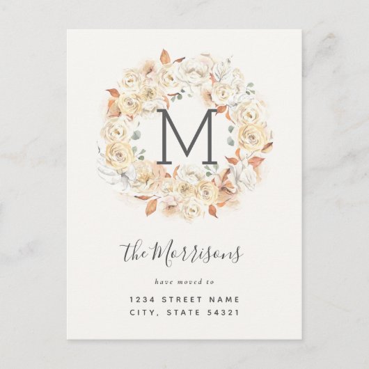 Elegante kalligraphische Rose New Address Moving Postkarte (Vorderseite)