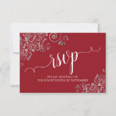 Elegante kalligraphische Rot mit Silver Frills Wed RSVP Karte (Vorderseite)