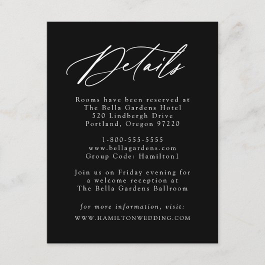 Elegante kalligraphische Schwarz-Weiß-Details Begleitkarte (Vorderseite)