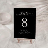 Elegante kalligraphische Schwarz-Weiß-Farbhochzeit Tischnummer