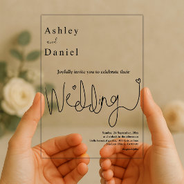 Elegante kalligraphische Schwarz-Weiß-Moderne Hoch Acryleinladungen