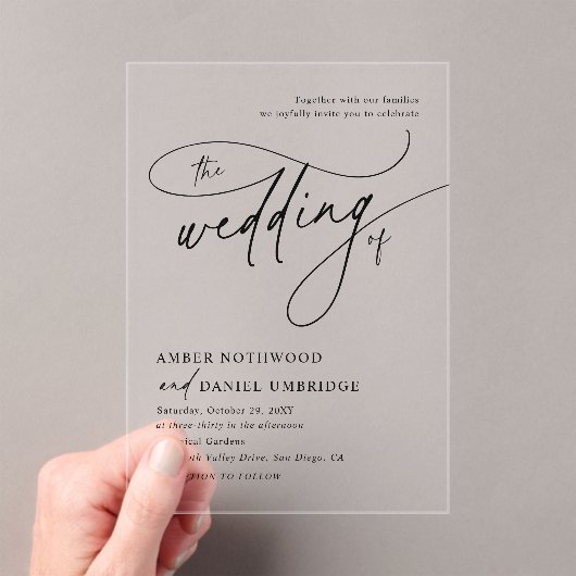 Elegante kalligraphische Schwarz-Weiß-Monogramm-Ho Acryleinladungen (Insitu (Handheld))