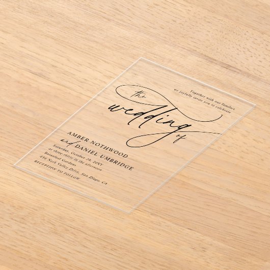 Elegante kalligraphische Schwarz-Weiß-Monogramm-Ho Acryleinladungen (Ablage )