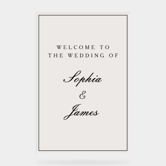 Elegante kalligraphische Schwarze Rahmen Begrüßung Acrylschild (Vorderseite)