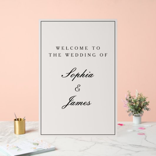 Elegante kalligraphische Schwarze Rahmen Begrüßung Acrylschild (Hochzeit)