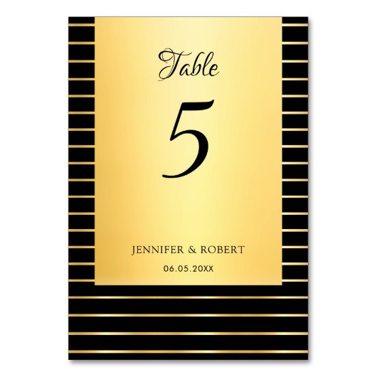 Elegante, kalligraphische Skriptgrafik Schwarz-Gol Tischnummer (Vorderseite)
