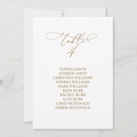 Elegante kalligraphische Tischnummer 4 Sitzplakett (Rückseite)