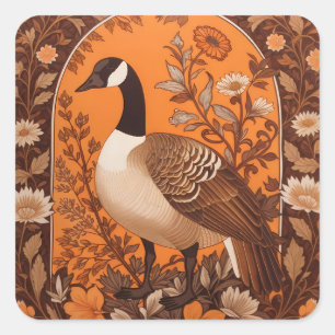 Elegante Kanadagans, inspiriert von William Morris Quadratischer Aufkleber