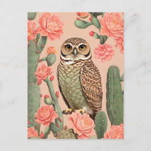 Elegante Kaninchenkauz und Kakteen Postkarte