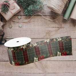 Elegante Kariert & Poinsettias Weihnachtsfeiertag Satinband