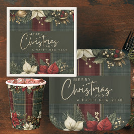 Elegante Kariert & Poinsettias Weihnachtsfeiertag Serviette