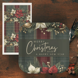 Elegante Kariert & Poinsettias Weihnachtsfeiertag Serviette