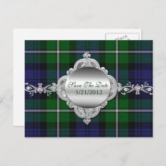 Elegante Kariert Save the Date Postkarte (Vorne/Hinten)