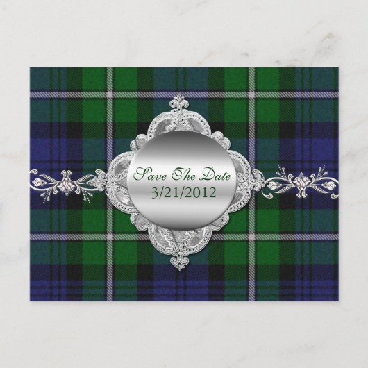 Elegante Kariert Save the Date Postkarte (Vorderseite)