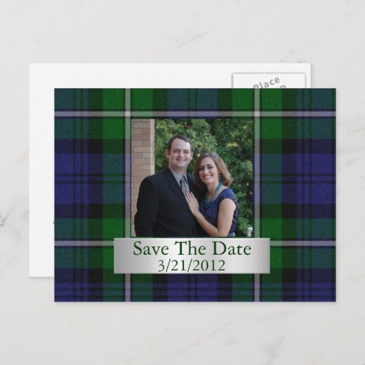 Elegante Kariert Save the Date Postkarte (Vorne/Hinten)