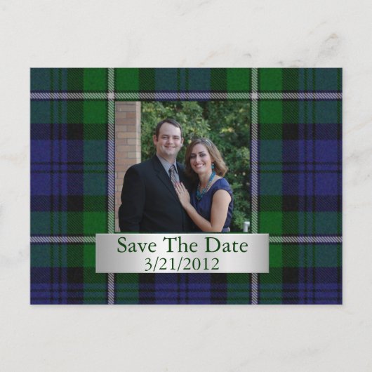 Elegante Kariert Save the Date Postkarte (Vorderseite)