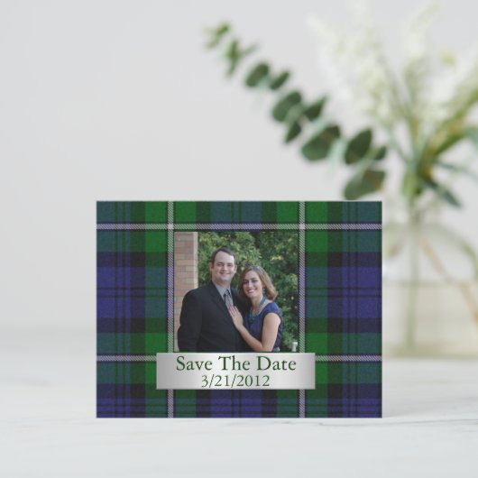 Elegante Kariert Save the Date Postkarte (Stehend Vorderseite)