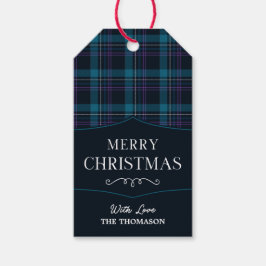 Elegante Karierte Aquarellfarben Frohe Weihnachtsg Geschenkanhänger